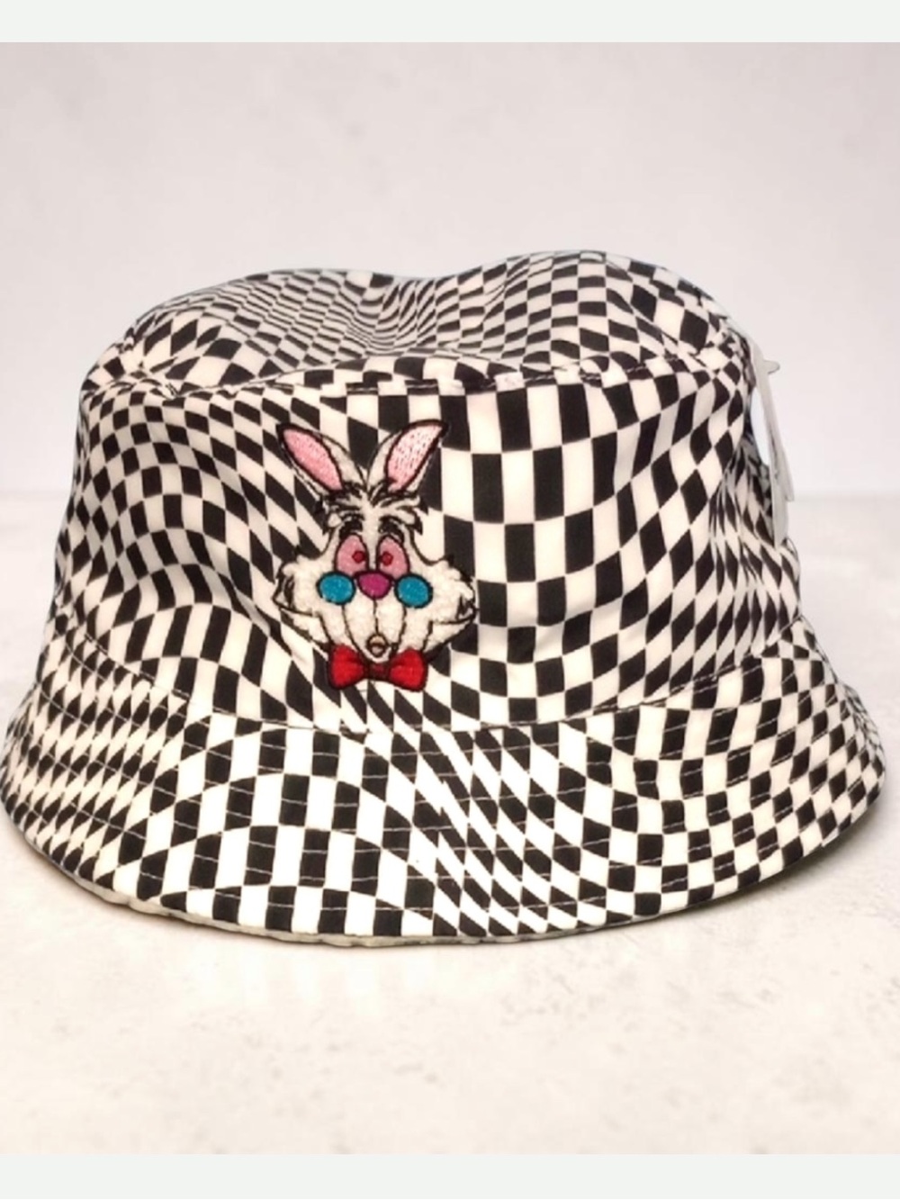 Disney Alice in wonderland Black and White Checkered Bunny Patch Bucket Hat
